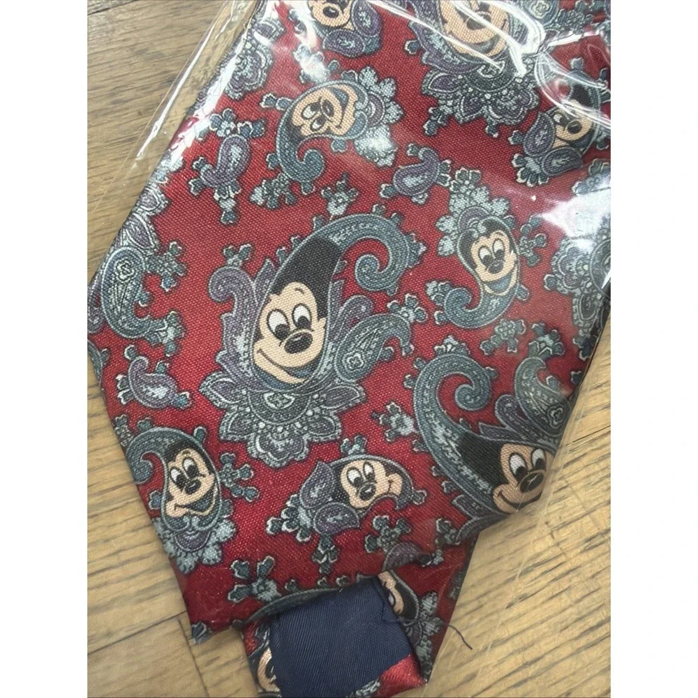 Vtg Mickey Mouse Paisley Tie‎ Venus Handmade Red 61